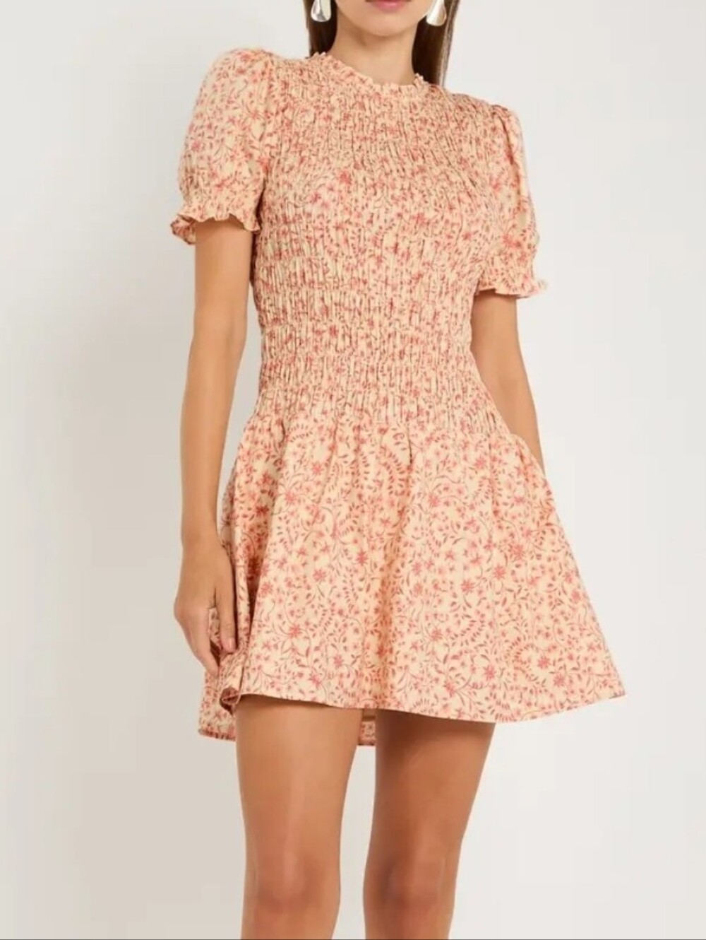NWT REFORMATION Pink Leannah Floral Smocked Feminine Cottagecore Mini Dress